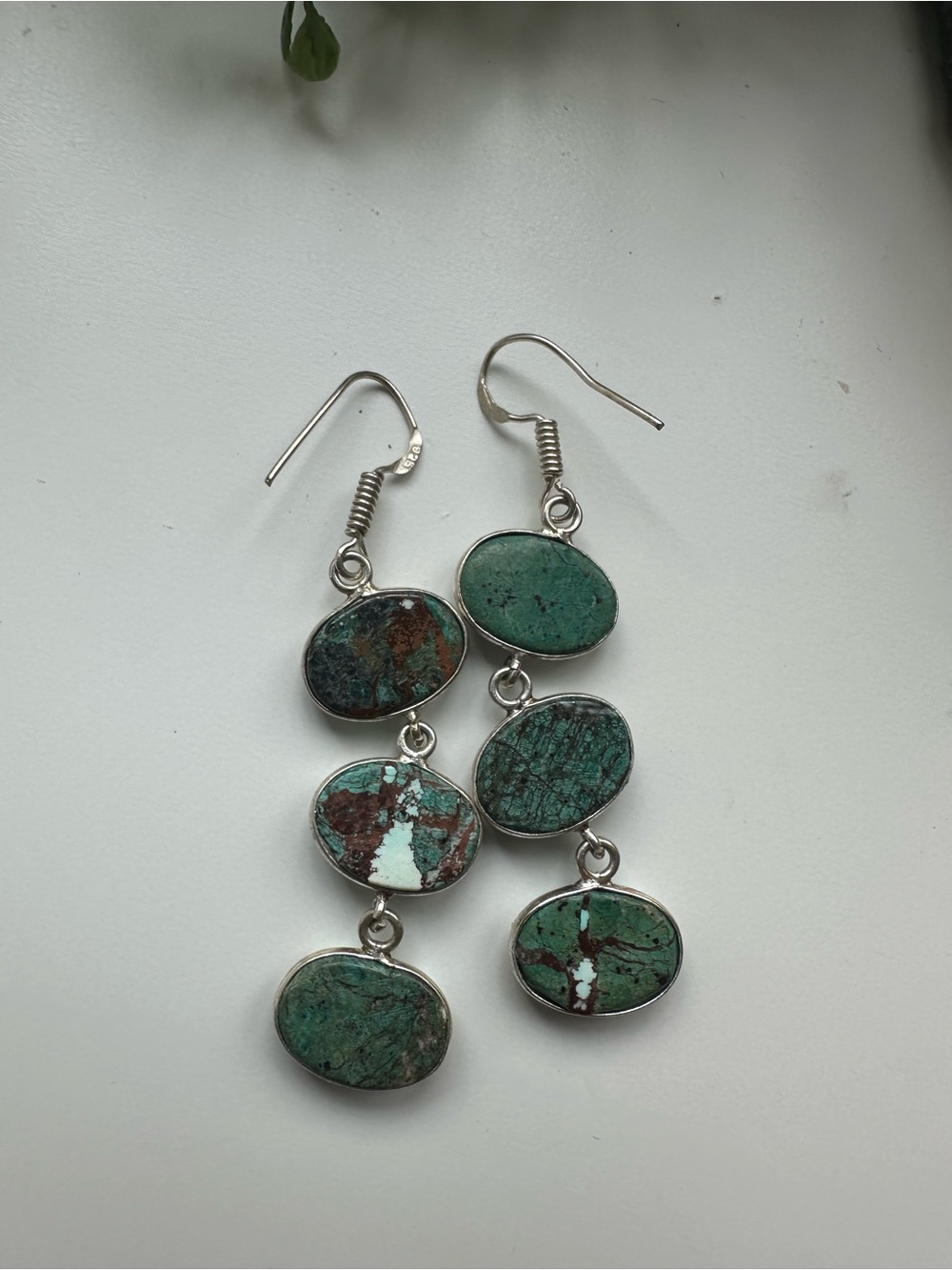 Turquoise Drop Dangle Earrings in Light Blue-Green Sterling Silver 925 - Picture 5 of 7
